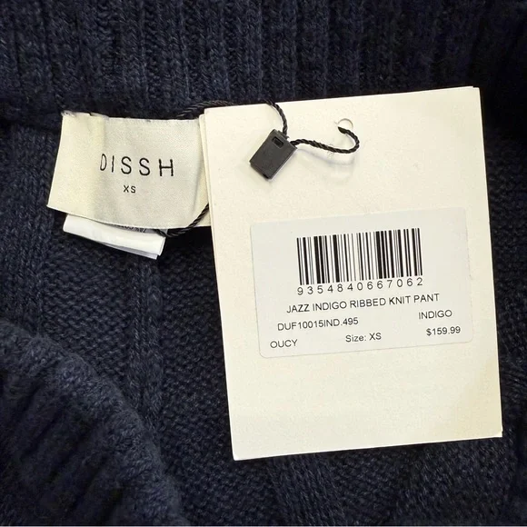 Dissh Jazz Indigo Ribbed Knit Set Navy Top Straight Leg Pants NWT Womens XS - Picture 12 of 16